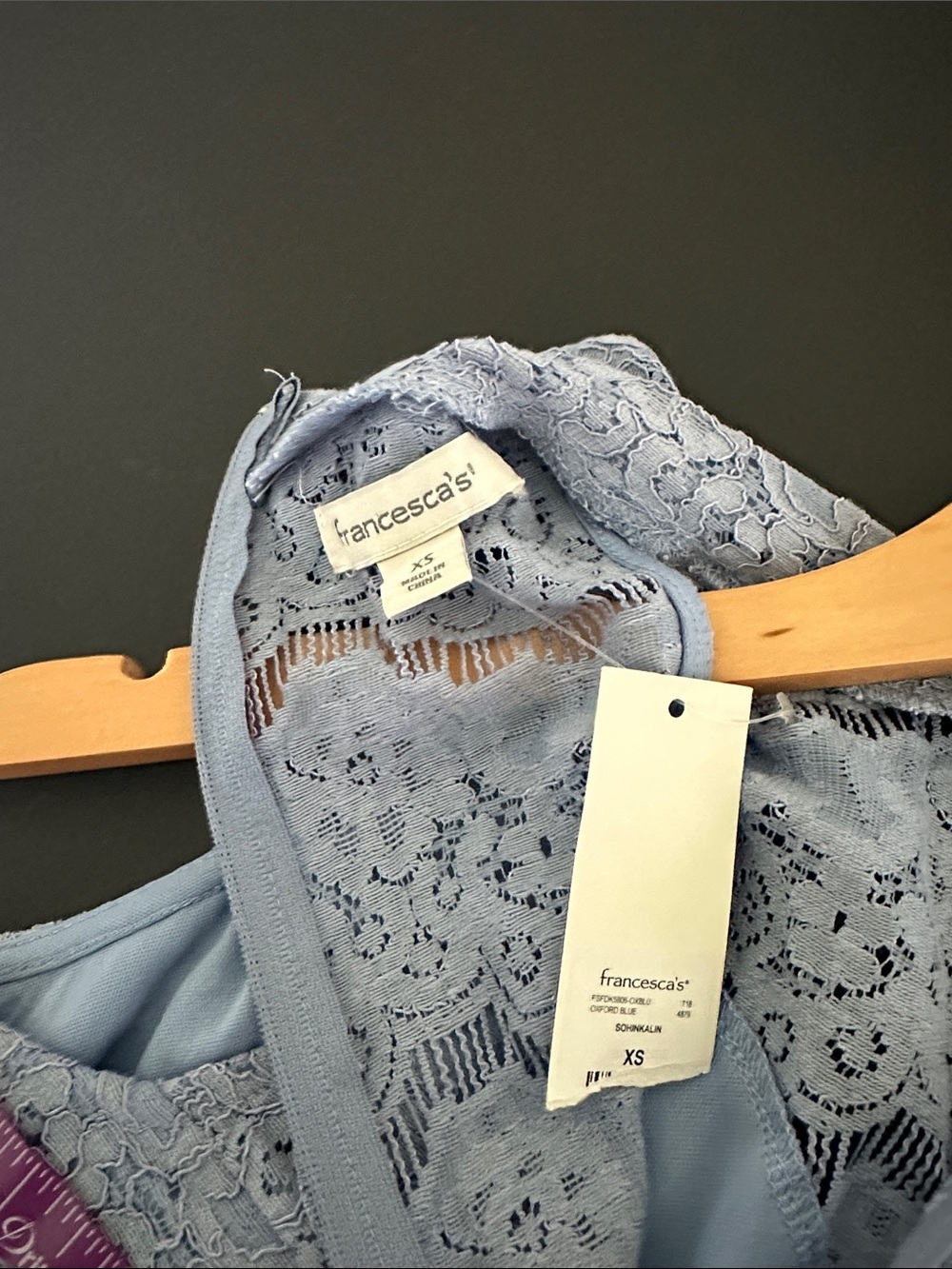Francesca's Collections Dusty Blue Lace High-Neck Fit & Flare Dress NWT - Picture 6 of 9